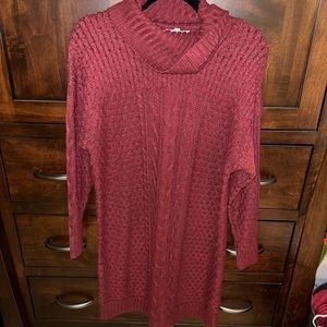 Maroon Cowl Neck Sweater Dress